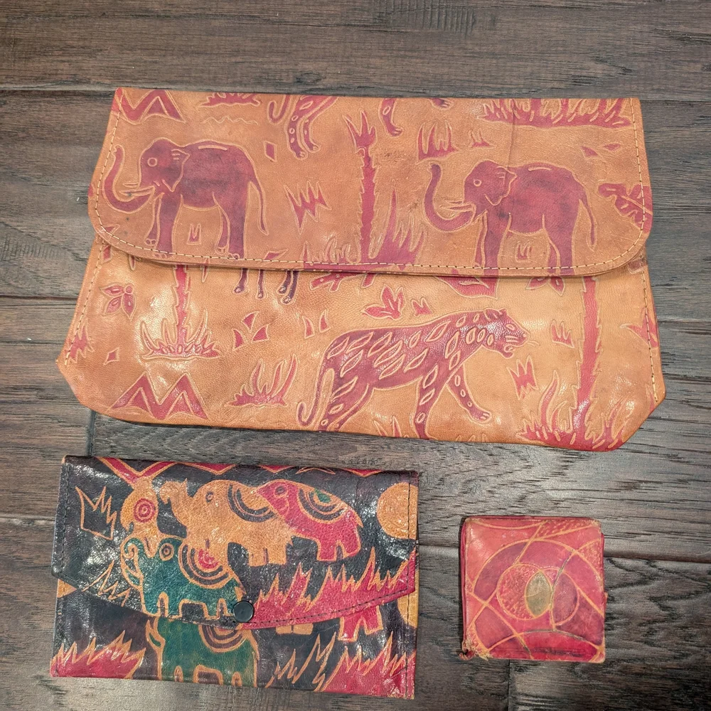 Artistic Safari Animal Print Colorful Leather Tote Bag With Wallets Indian Made